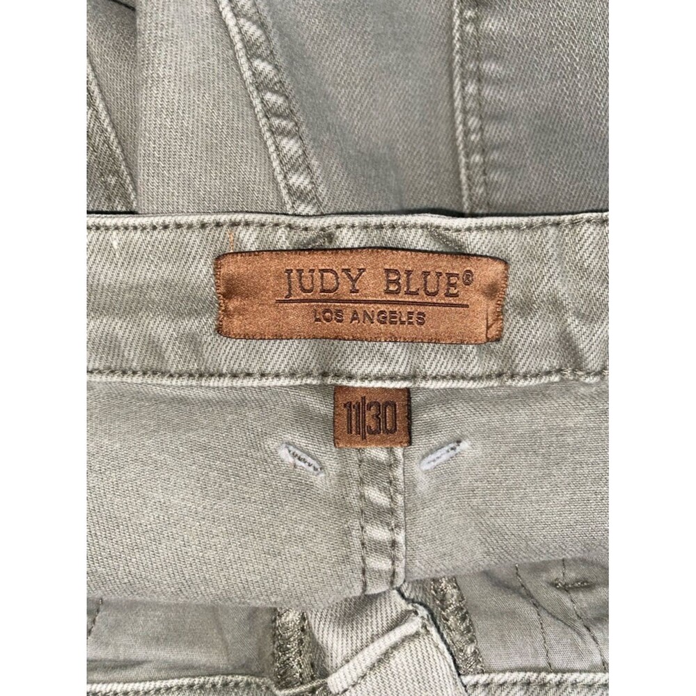 JUDY BLUE Grayish Green Wide Leg Raw Hem Crop Denim Jeans - Picture 5 of 7